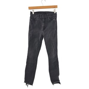 Mother Women's Black Denim Stunner Zip Ankle Step Fray Jeans Size 25 Preppy